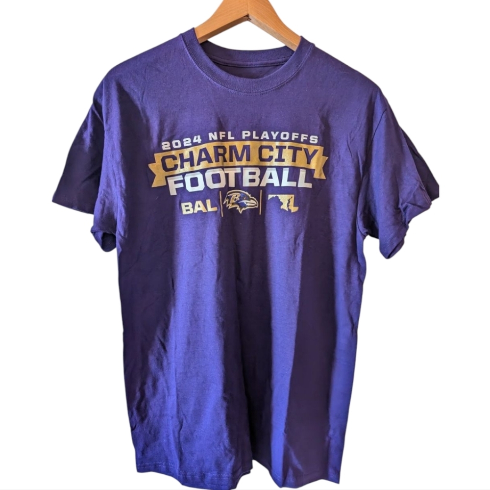 2024 NFL Playoffs Baltimore Ravens Charm City Football T-Shirt Sz M/Unisex